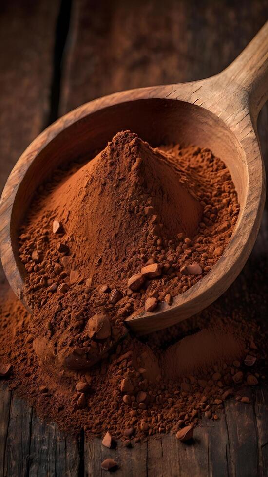 Brown Cocoa Powder Cacao wooden background photo