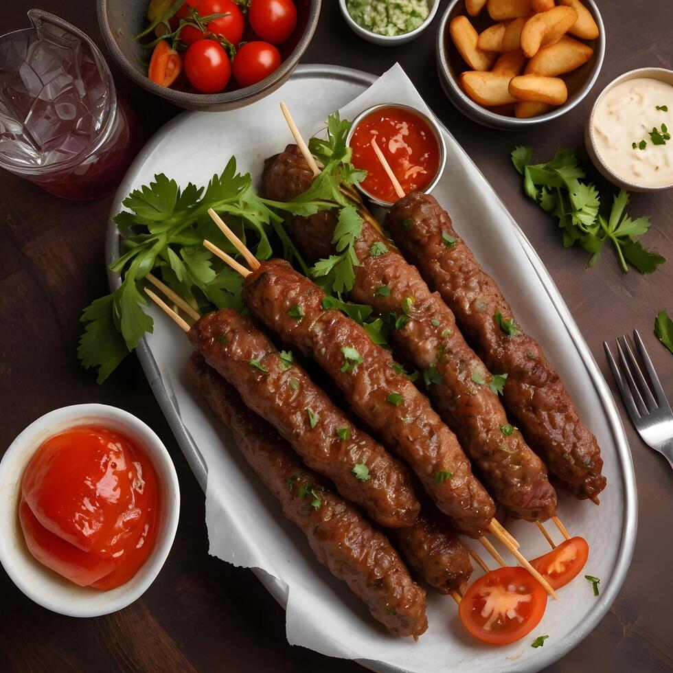 Grilled Cevapcici meat skewers kebab photo