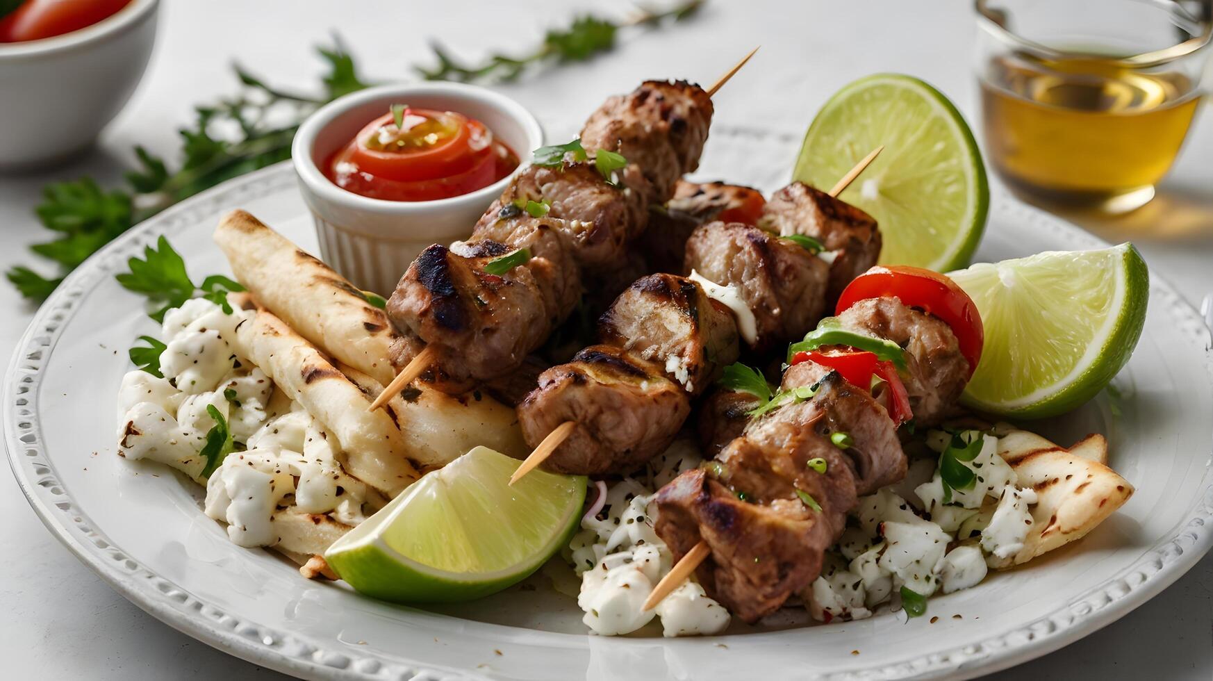 Grilled Skewers Souvlaki Food Meal Menu photo