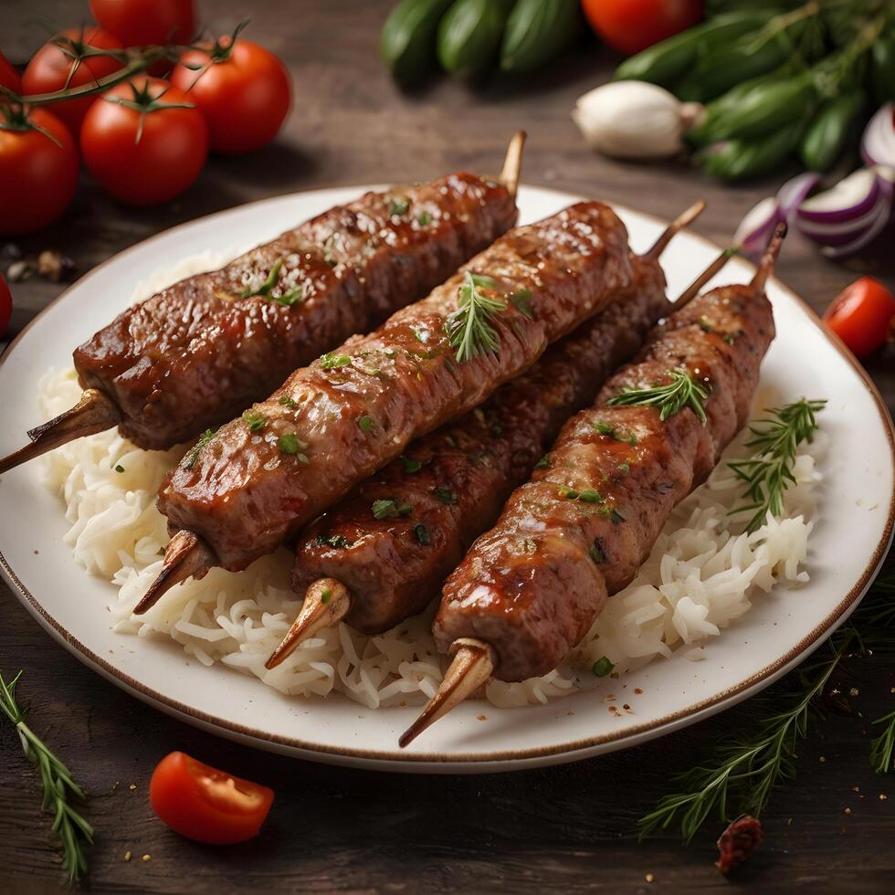 Grilled Cevapcici meat skewers kebab photo