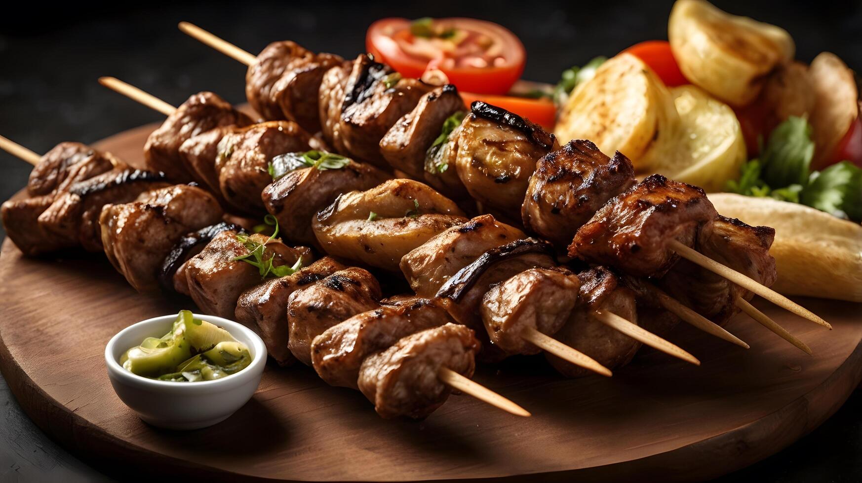 Grilled Skewers Souvlaki Food Meal Menu photo
