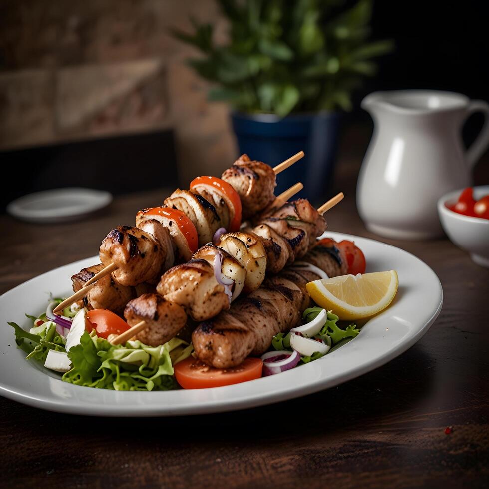 Grilled Skewers Souvlaki Food Meal Menu photo