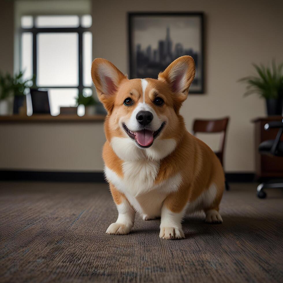 Business Corgi Dog working in the office photo