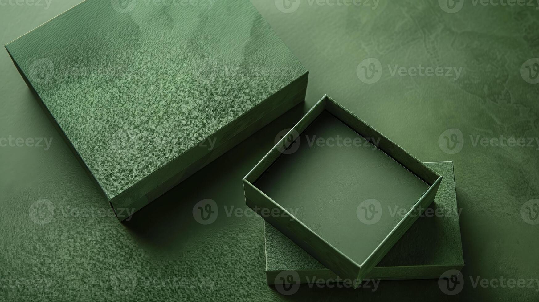 Luxury green box with nature-inspired texture for elegant packaging. Minimalist style exudes sophistication. photo