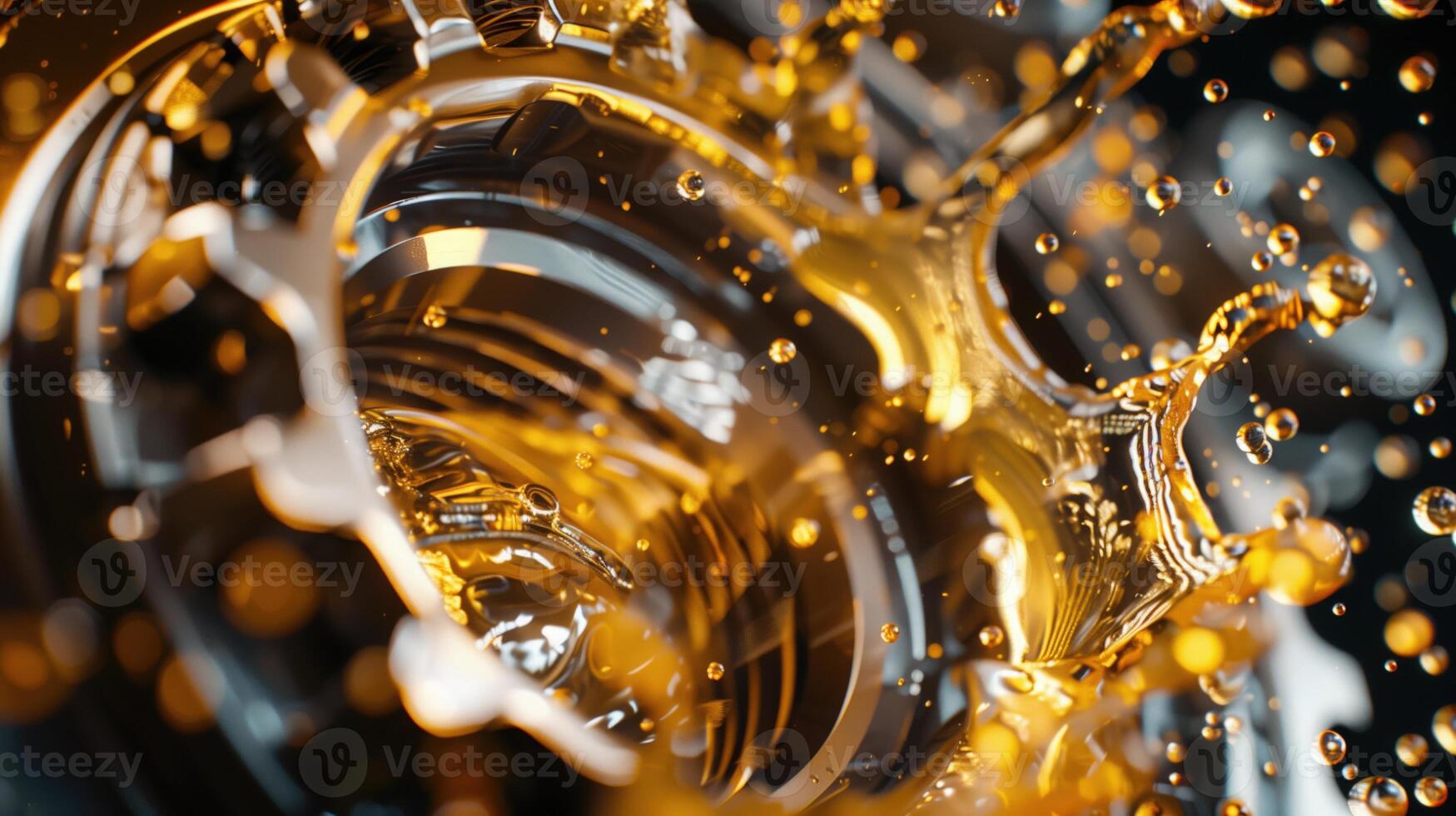 Close-up of metal bearing with dynamic oil splashes. machinery lubrication and maintenance photo