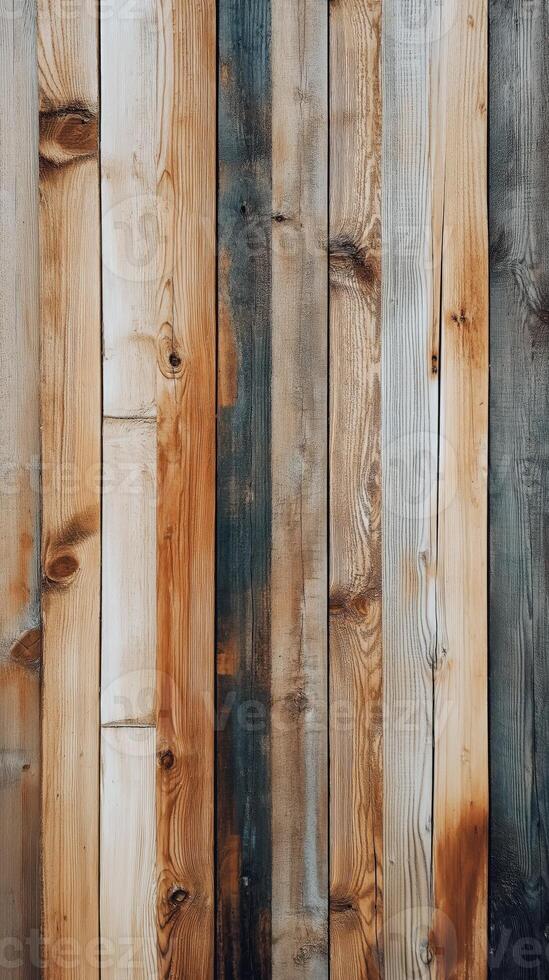 Close-up of rustic wooden planks with varying shades and textures, perfect for design backgrounds photo
