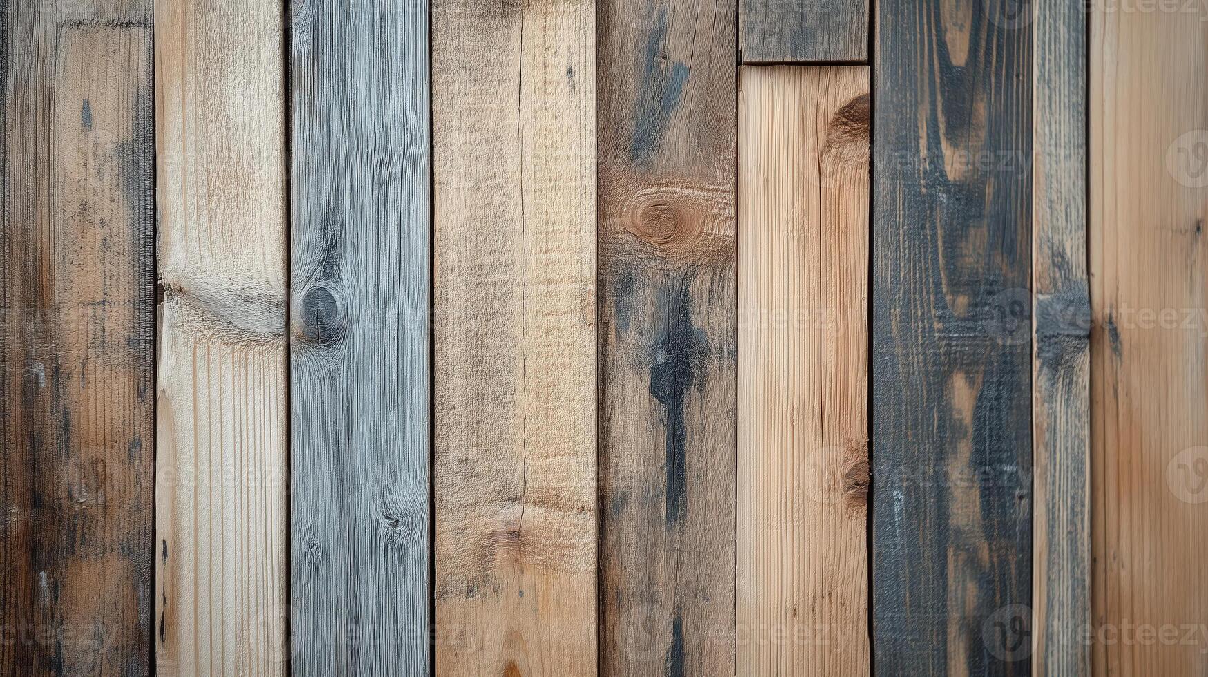 Close-up of rustic wooden planks with varying shades and textures, perfect for design backgrounds photo
