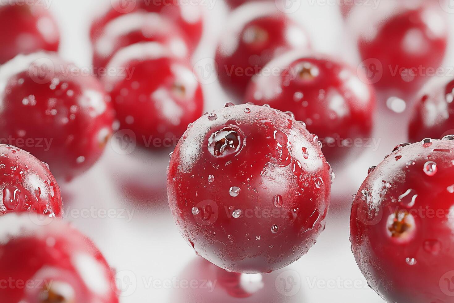 vibrant, juicy cranberries on a clean, bright white background. The focus is on the deep red color photo