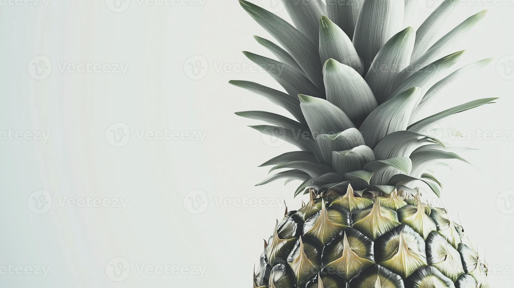 A detailed and realistic close up of a fresh, succulent pineapple set against a pure white backdrop. photo
