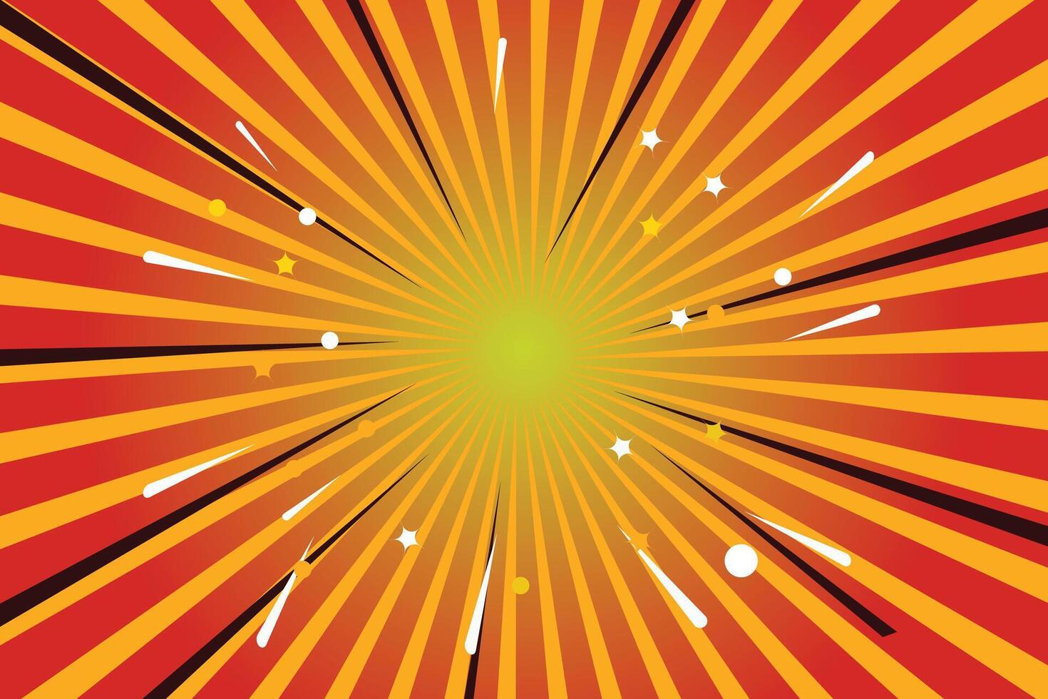 Yellow orange radial dotted comic background. Speed lines wallpaper with pop art halftone texture. Anime cartoon rays explosion backdrop for poster, banner, print, magazine, flyer. vector