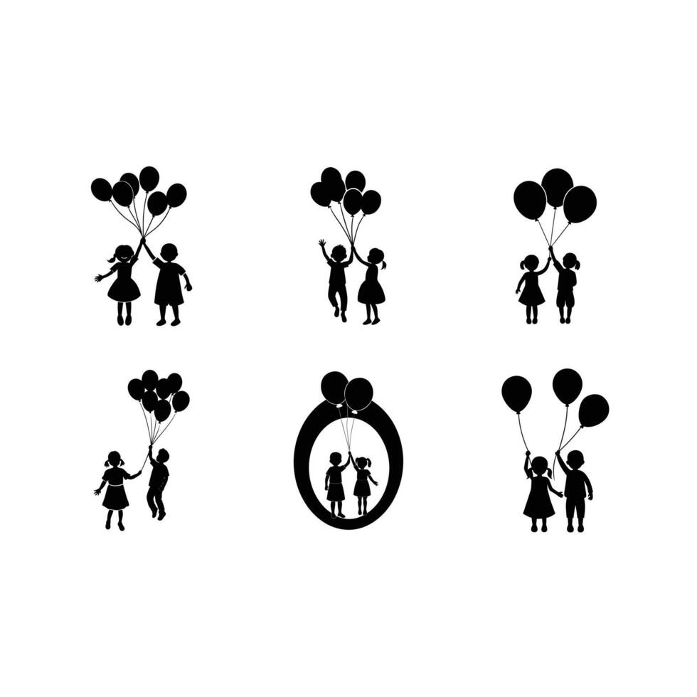 Delightful line art of kids with balloons, perfect for playful designs vector