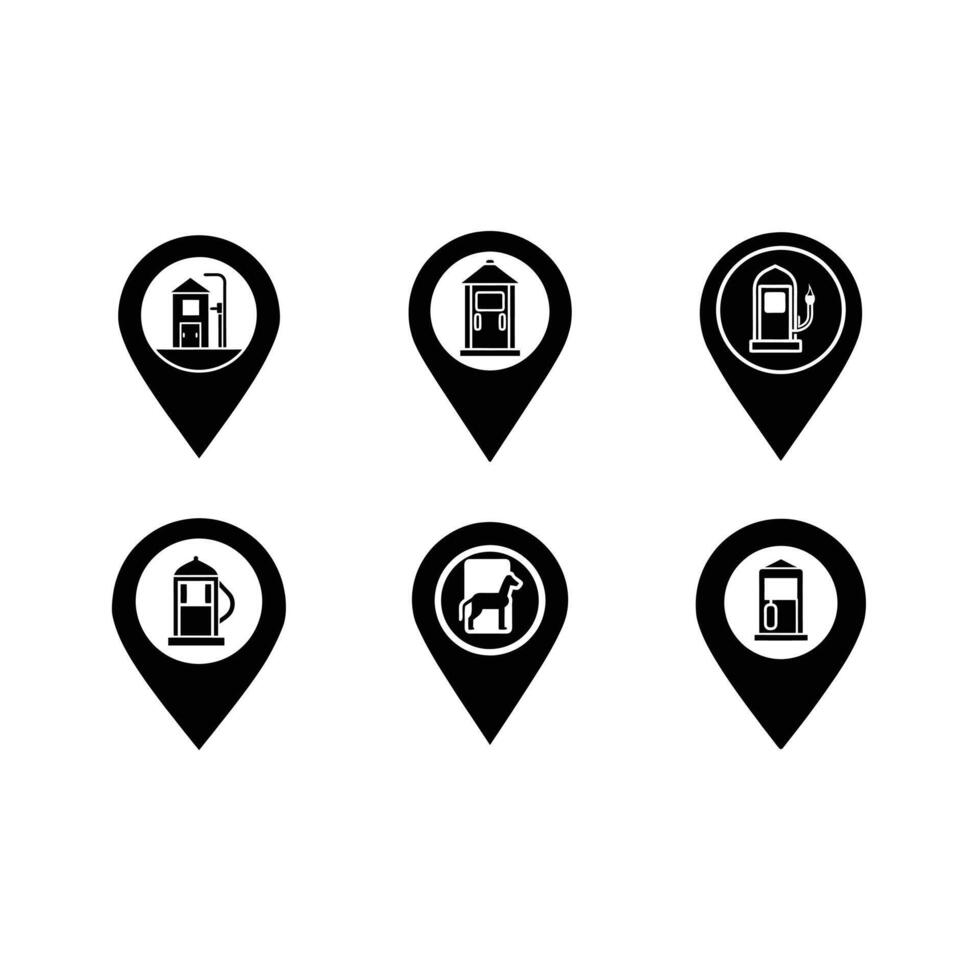 Map Pointer with Gas Station - Line Art Design vector