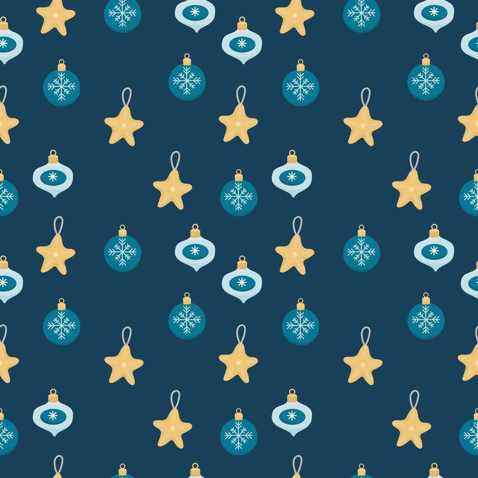 Cute Christmas or New Year set with Christmas tree toys in a modern flat style. Background, textile, celebration vector
