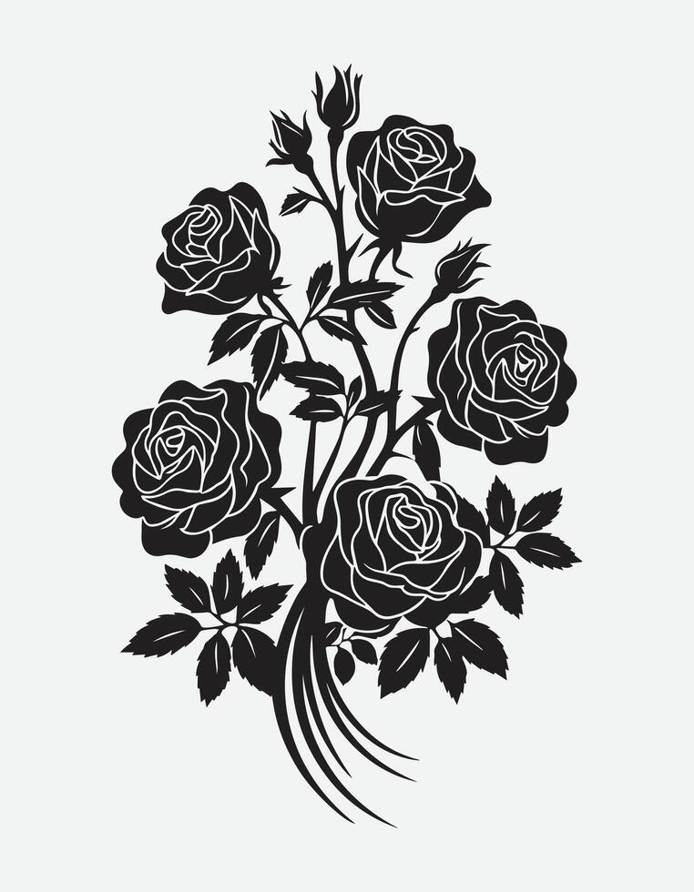 decorative black rose Silhouette design vector