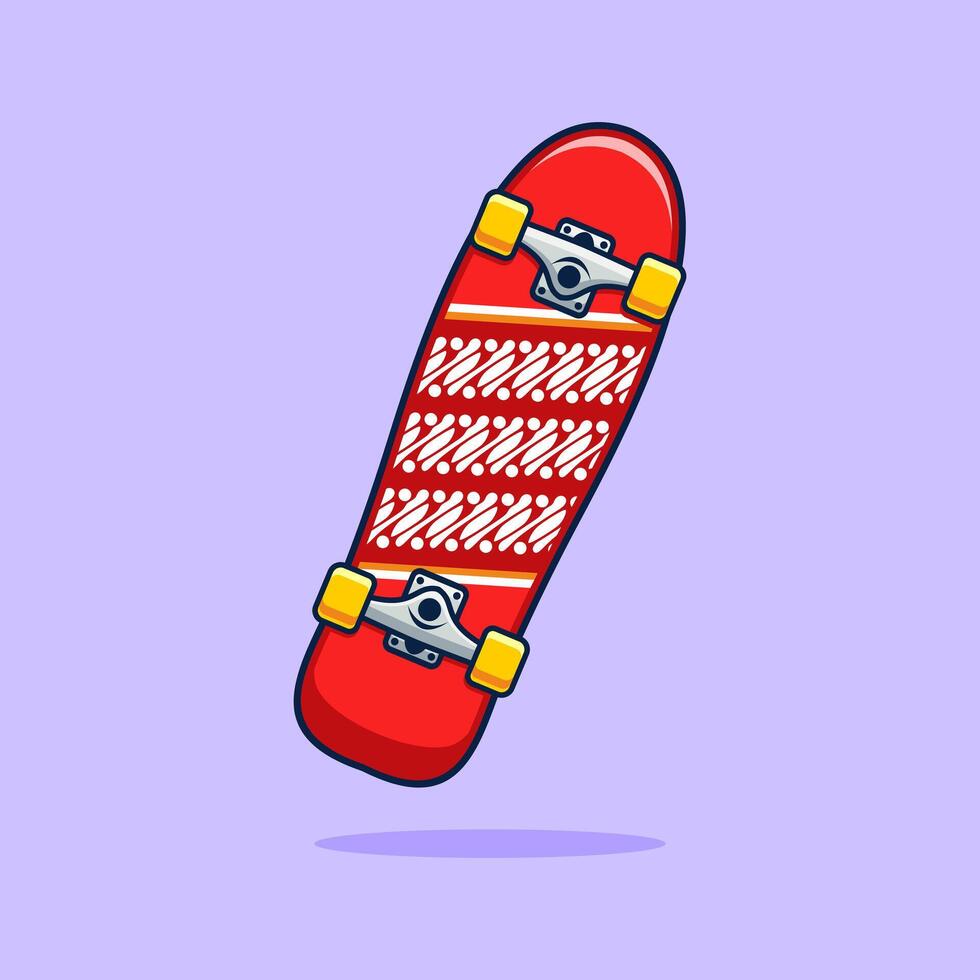 skateboard with red color and batik motif Print vector