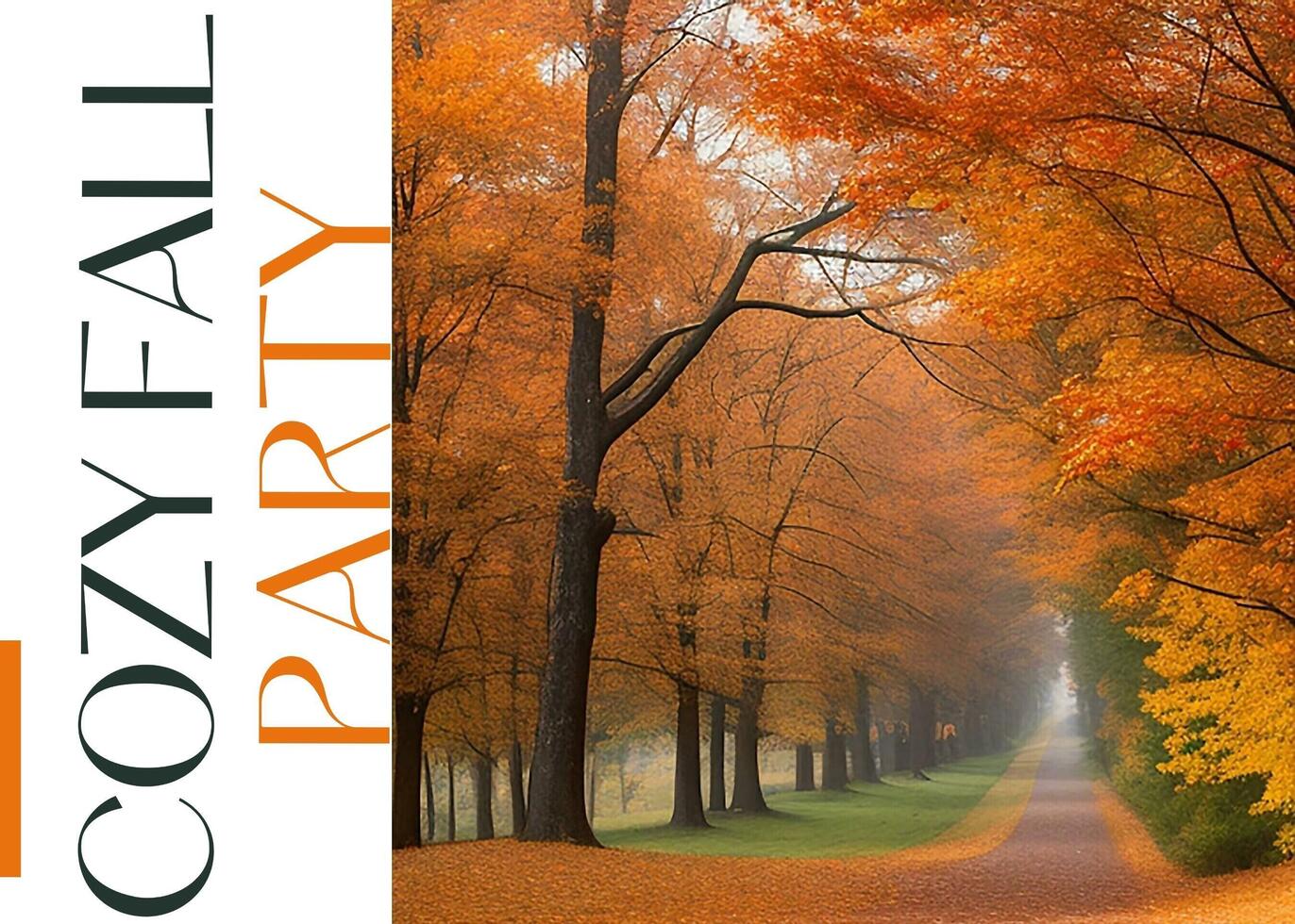 Orange Green Minimalist Fall Party Invitation Card template
