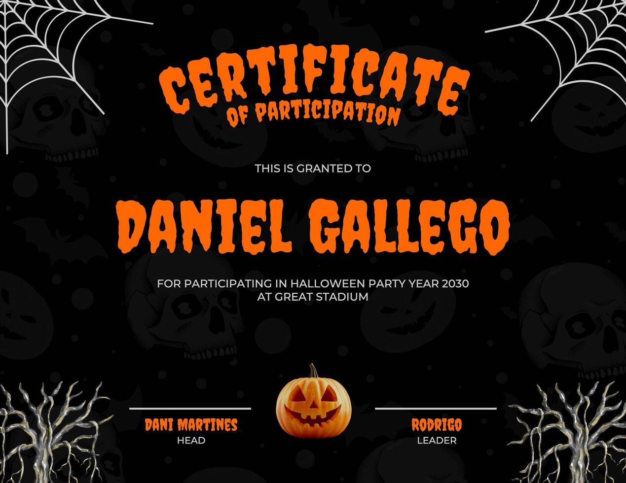 Black Orange Halloween Certificate of Participation template