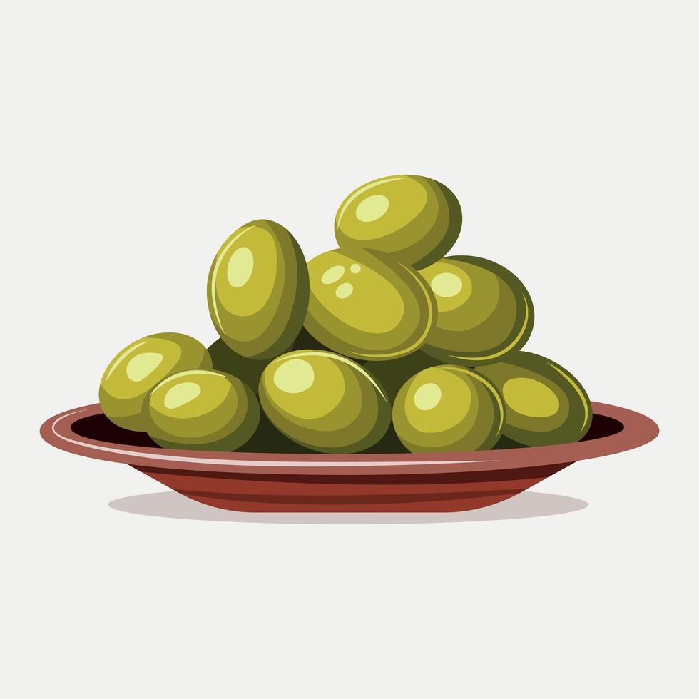 Plate with green olives. vector