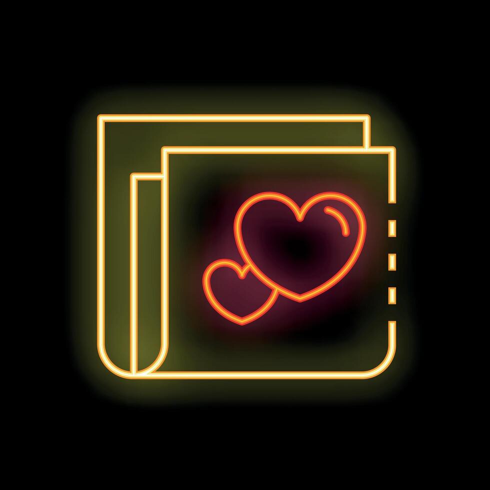 Neon love letter with two hearts glowing on black background vector