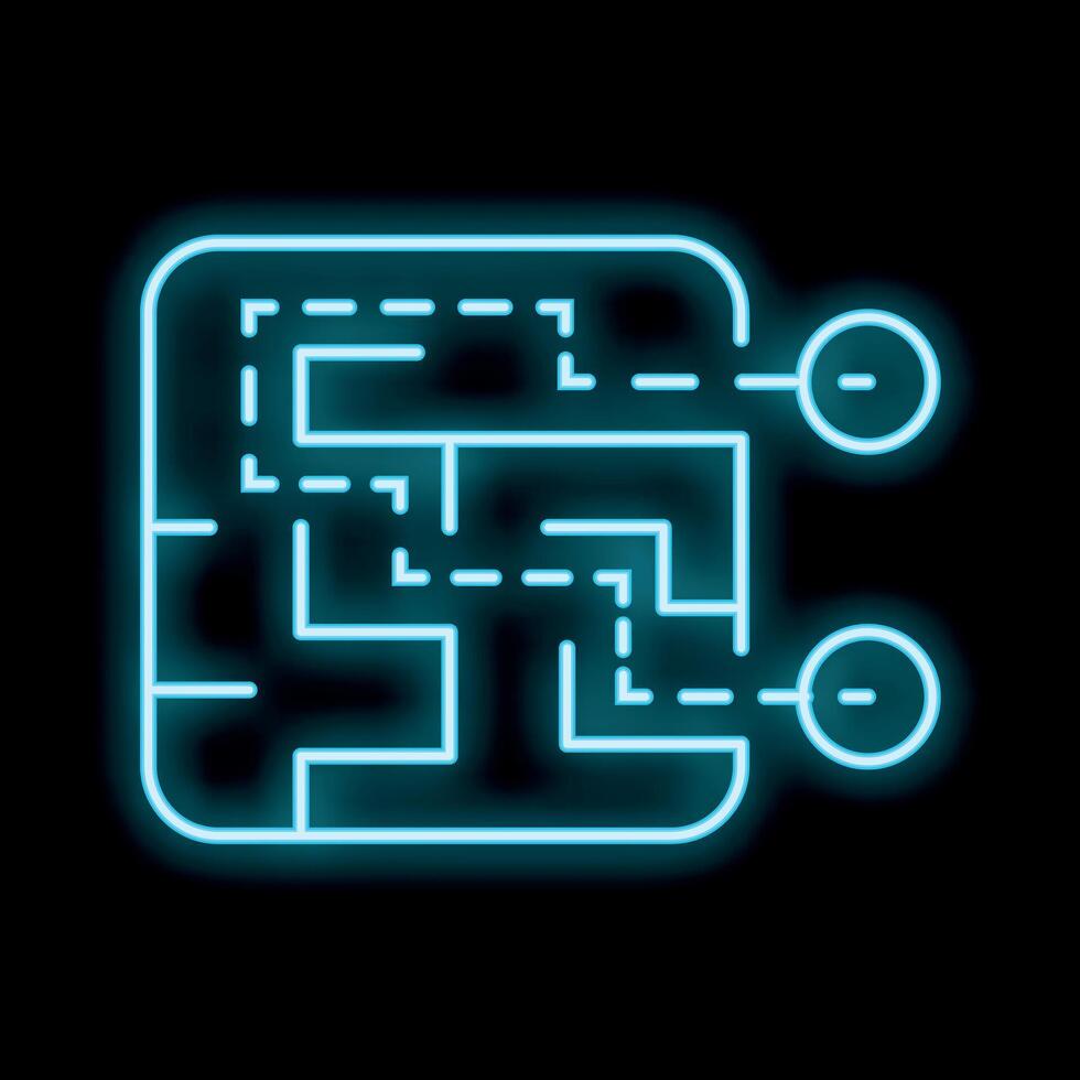Neon labyrinth puzzle glowing on black background vector