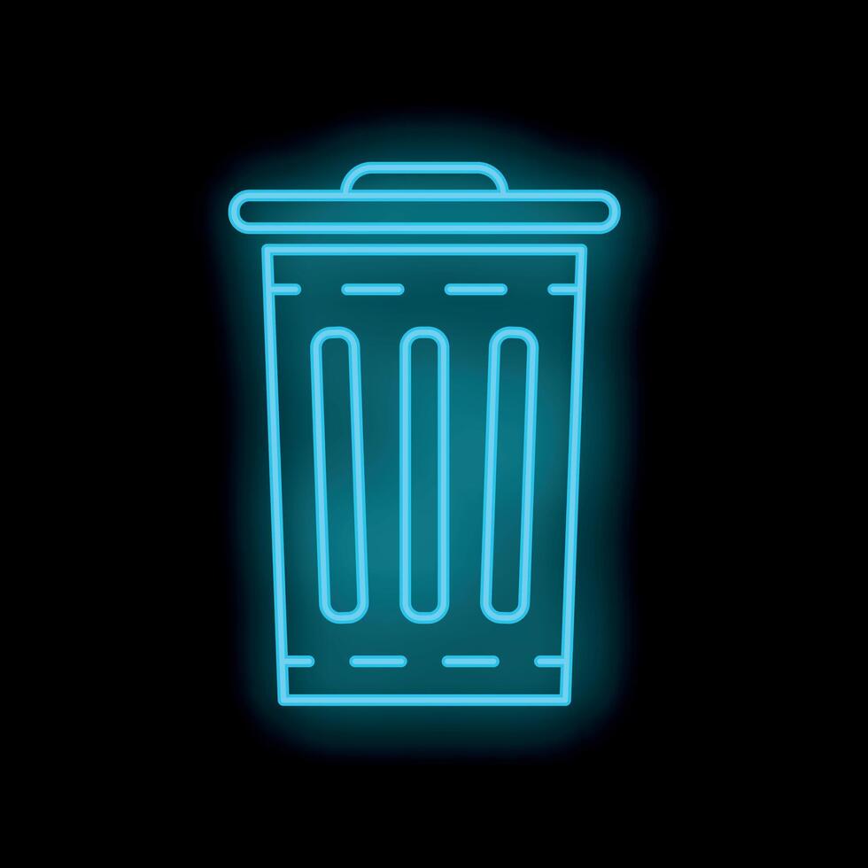 Glowing neon trash can sign on black background vector