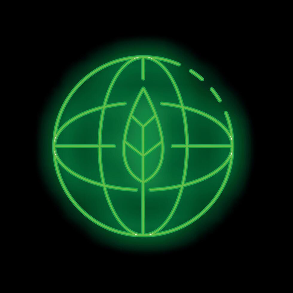 Green neon light showing earth with leaf for eco friendly world concept vector