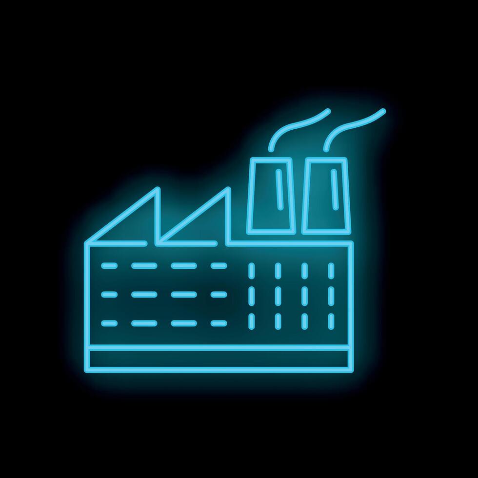 Neon icon representing a polluting factory at night vector