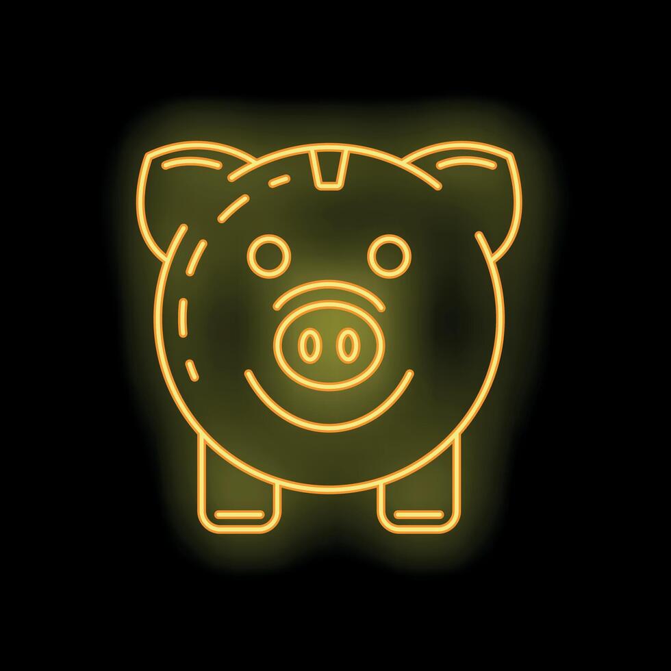 Yellow neon piggy bank saving money on black background vector