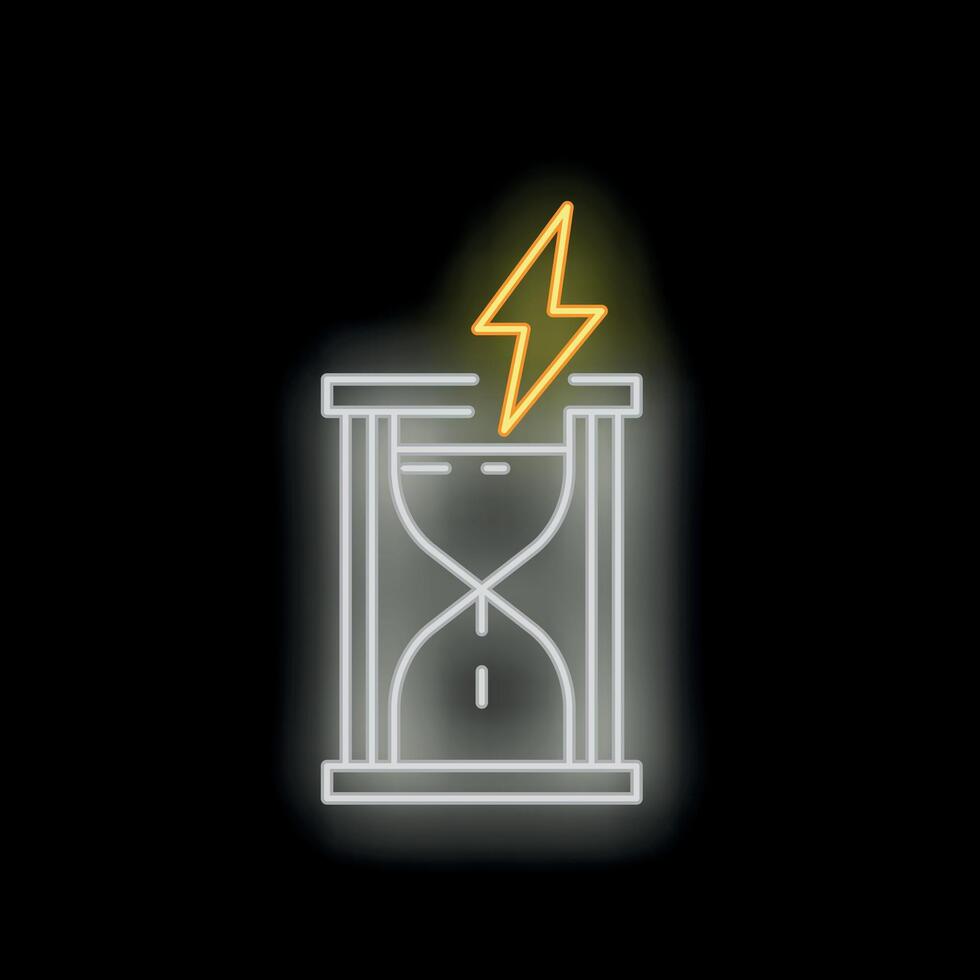 Neon sign of hourglass with lightning bolt symbolizing energy of time vector