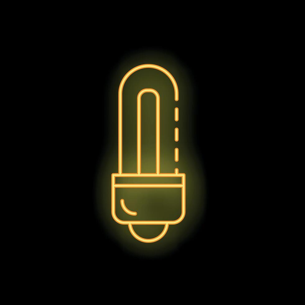 Neon icon of fluorescent light bulb glowing on black background vector