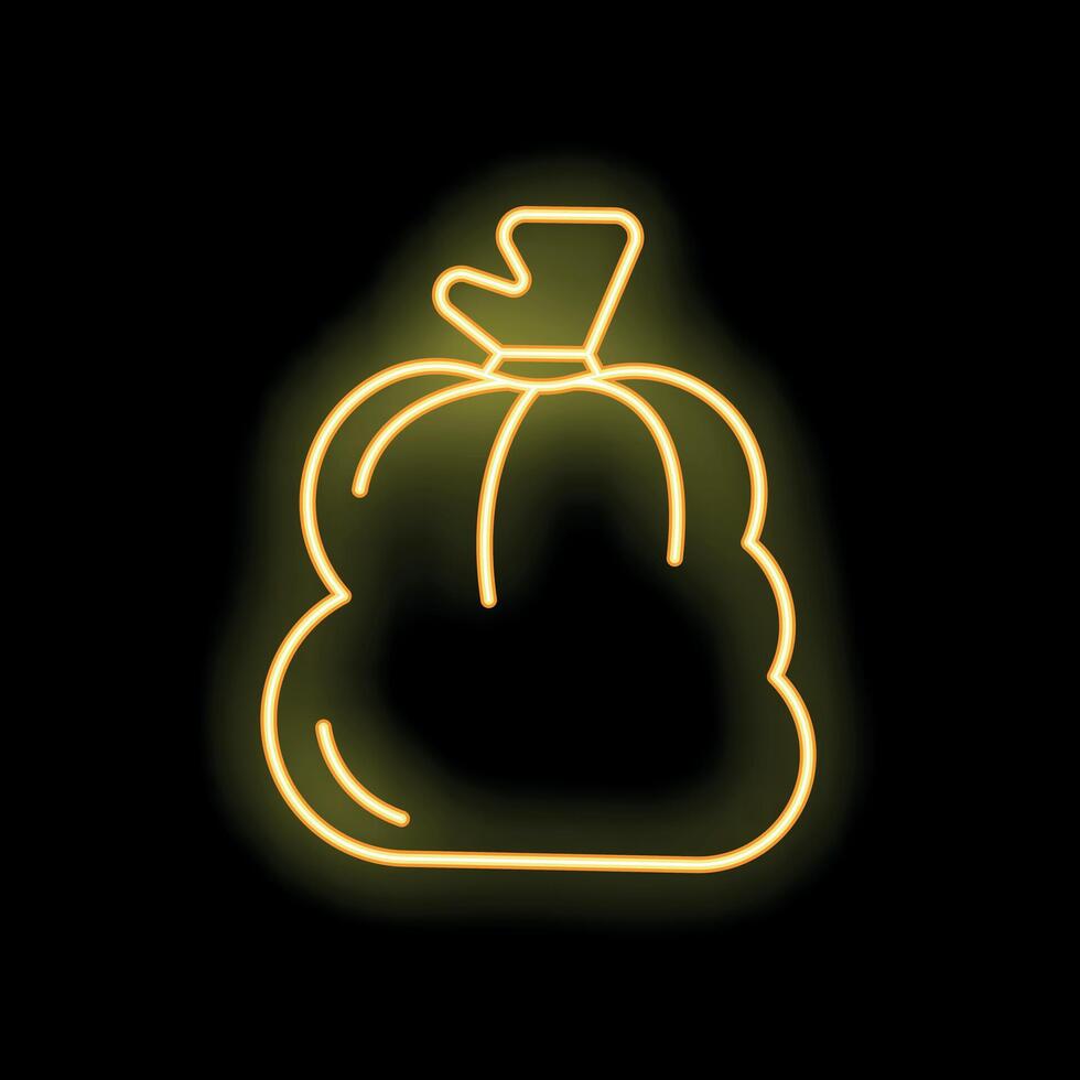 Neon yellow trash bag glowing on black background vector