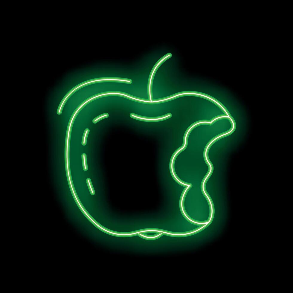 Green neon sign showing bitten apple on black background vector