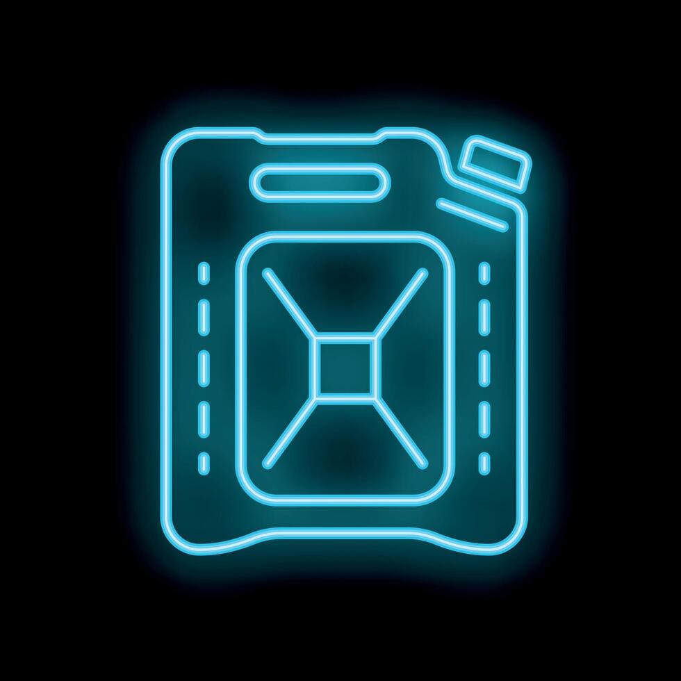Blue neon sign of jerrycan on black background vector