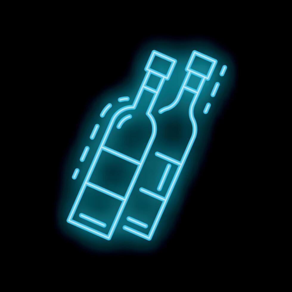 Two wine bottles glowing with blue neon light vector