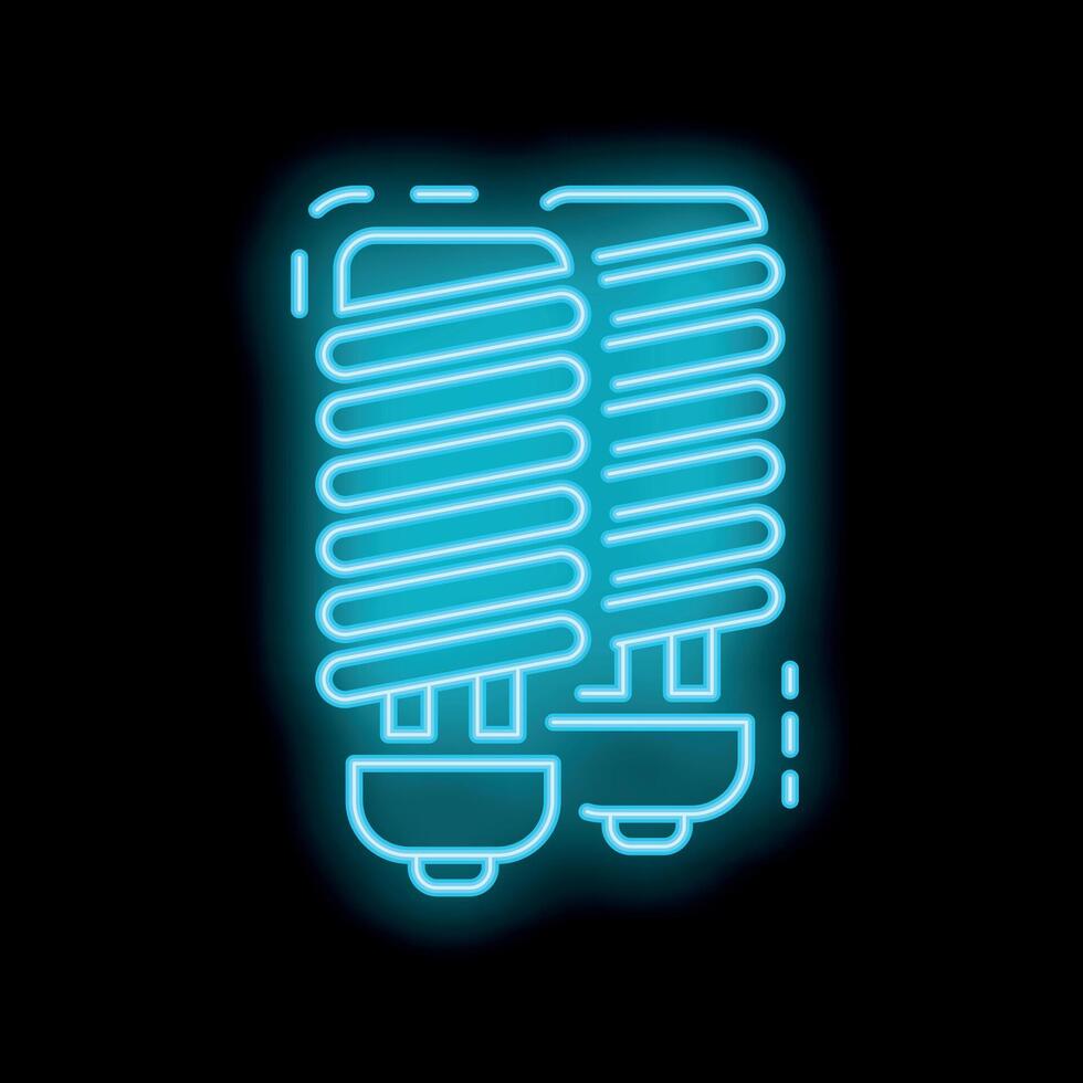 Glowing neon icon of two fluorescent light bulbs on black background vector
