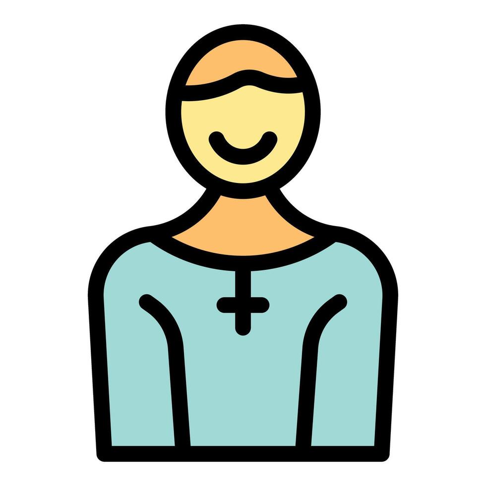 Smiling nun wearing religious habit with cross, faith and spirituality icon vector
