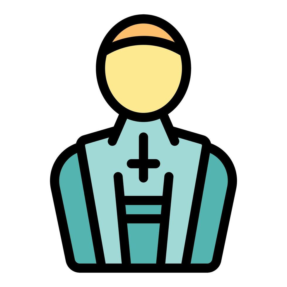Catholic priest wearing cassock and collar tab standing with cross vector