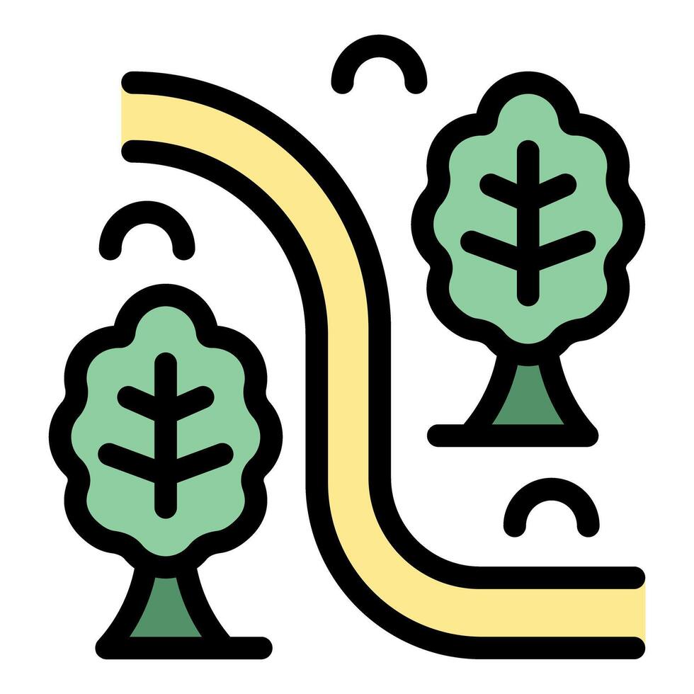 Winding forest path leading through trees icon vector