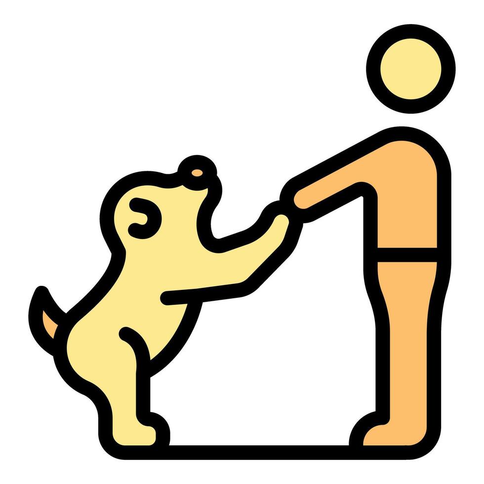 Happy puppy giving paw to owner while standing on two legs vector