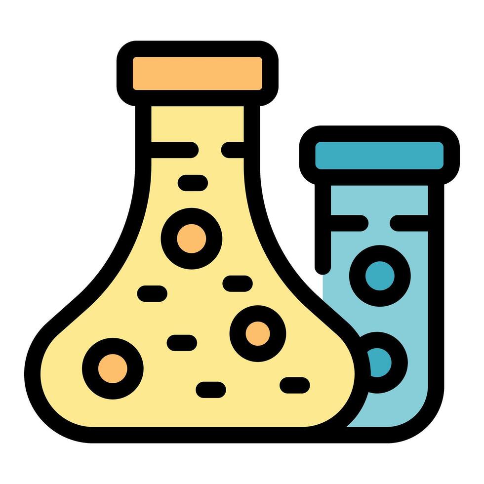 Laboratory glassware conducting chemical experiment with liquid solution vector