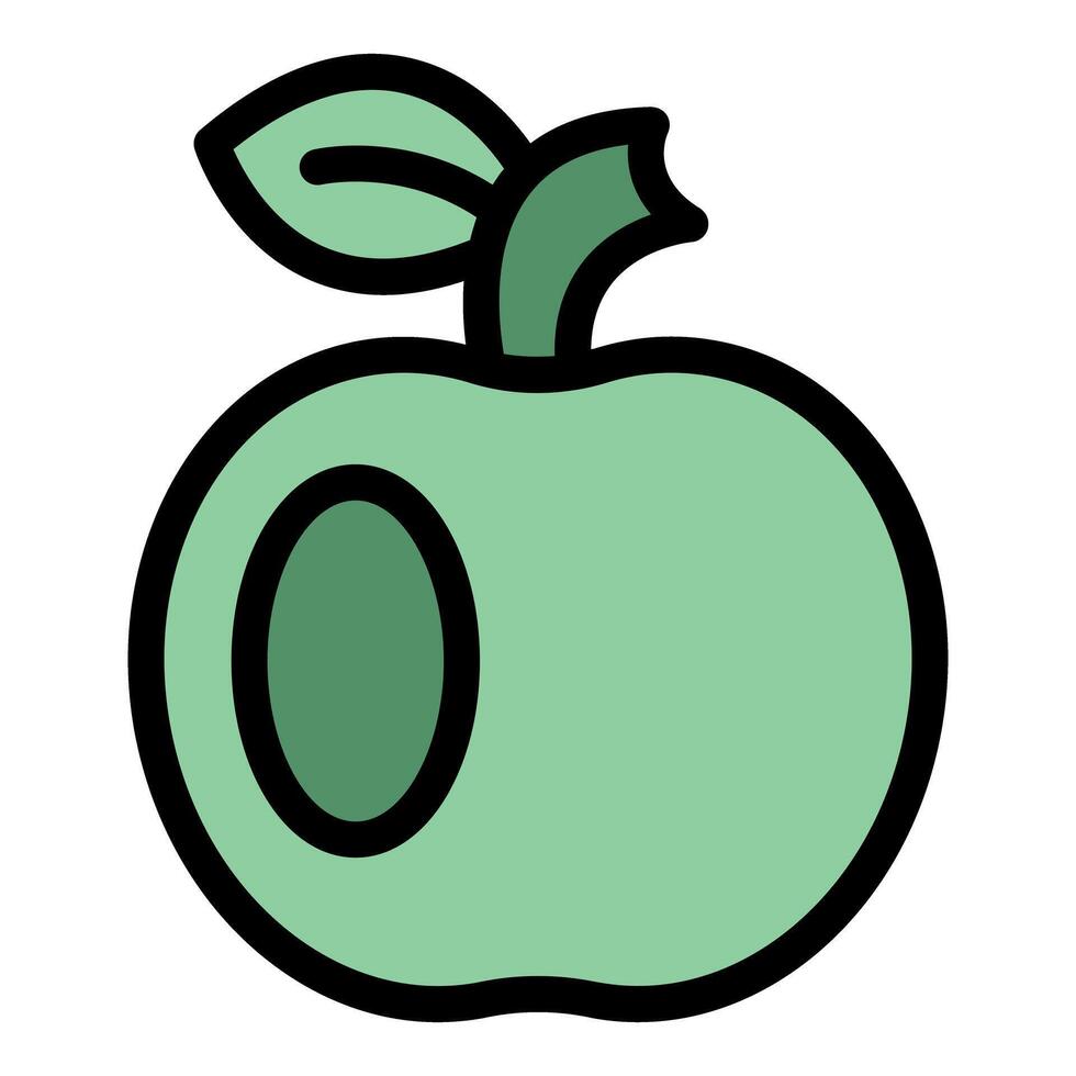Green apple showing its cross section with seeds and leaf vector