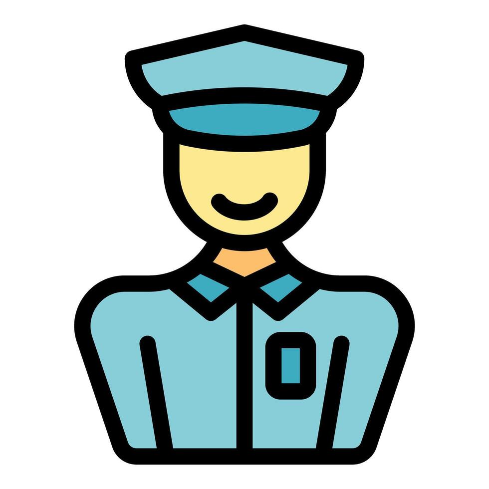 Smiling police officer wearing uniform and hat icon vector