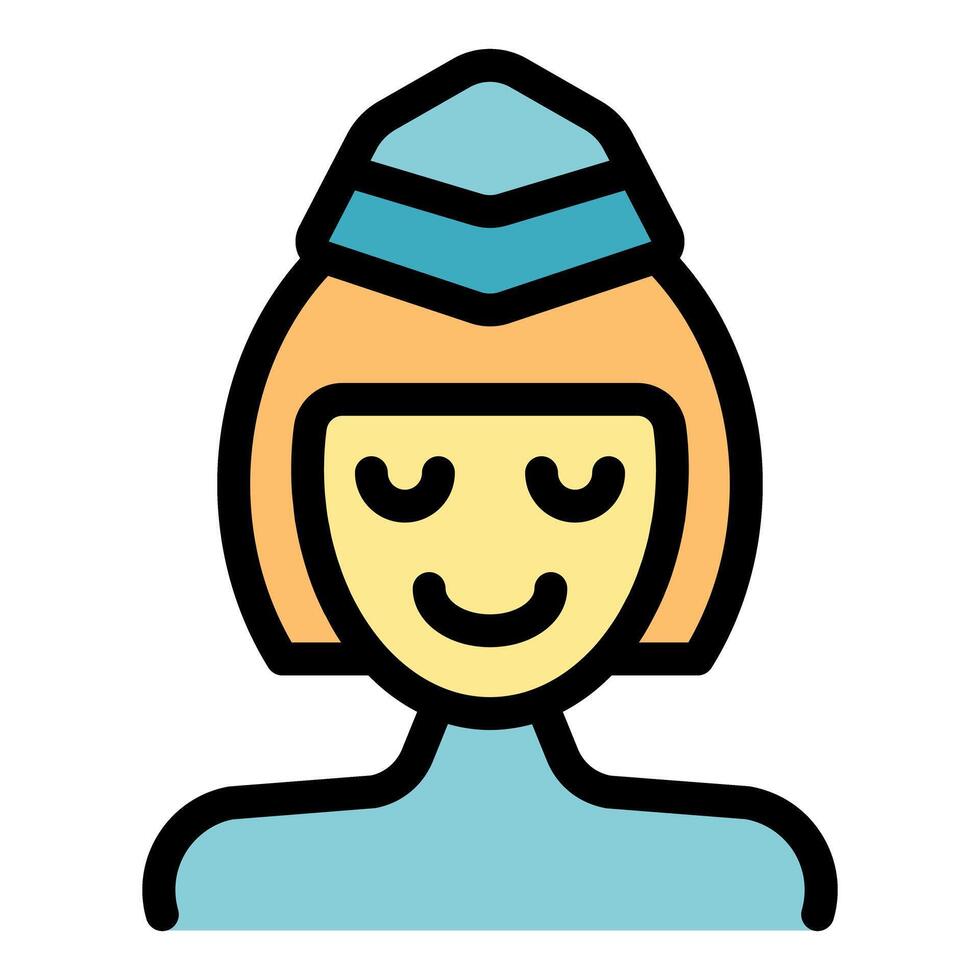 Smiling stewardess wearing a hat filled outline icon vector