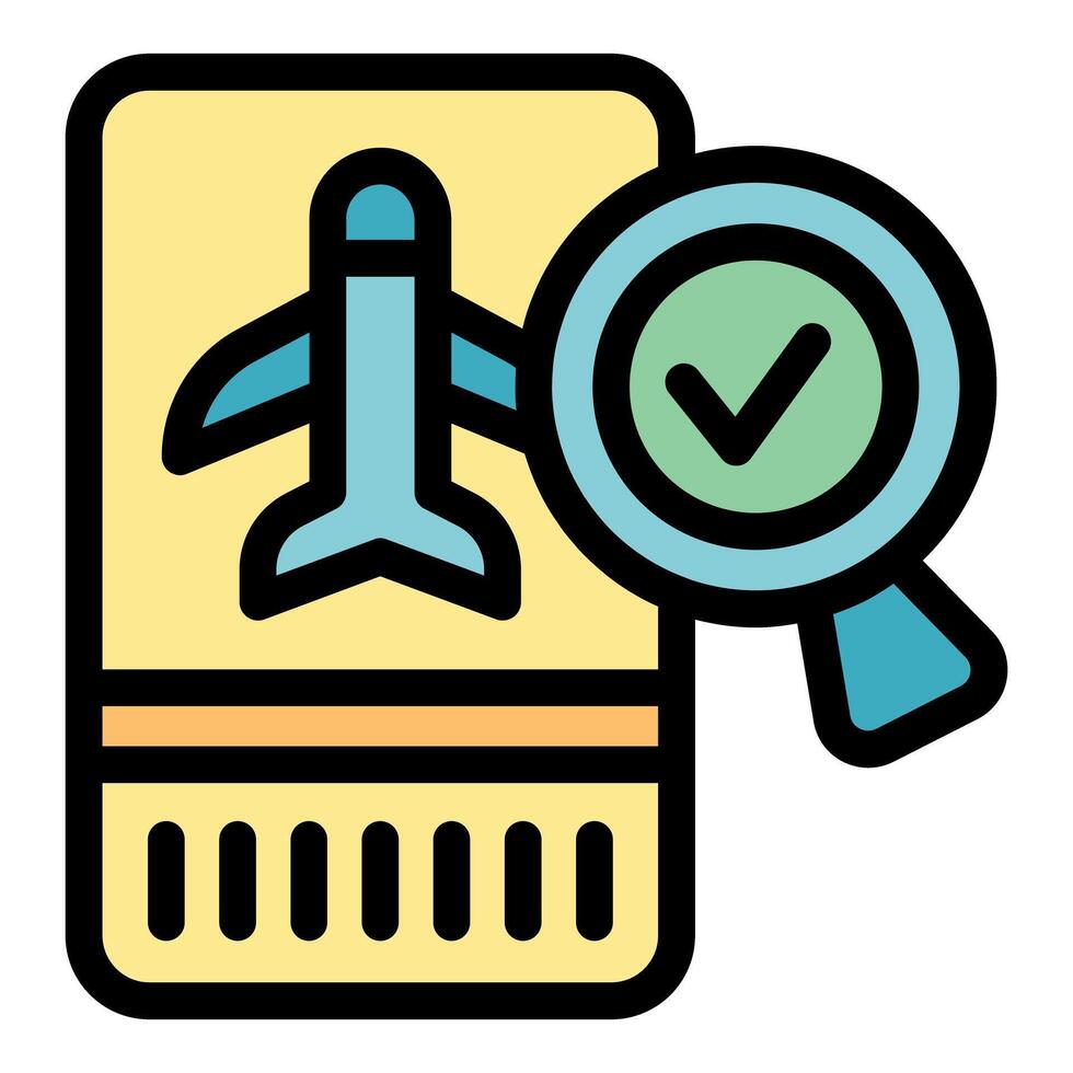 Magnifying glass verifying a boarding pass for travel vector
