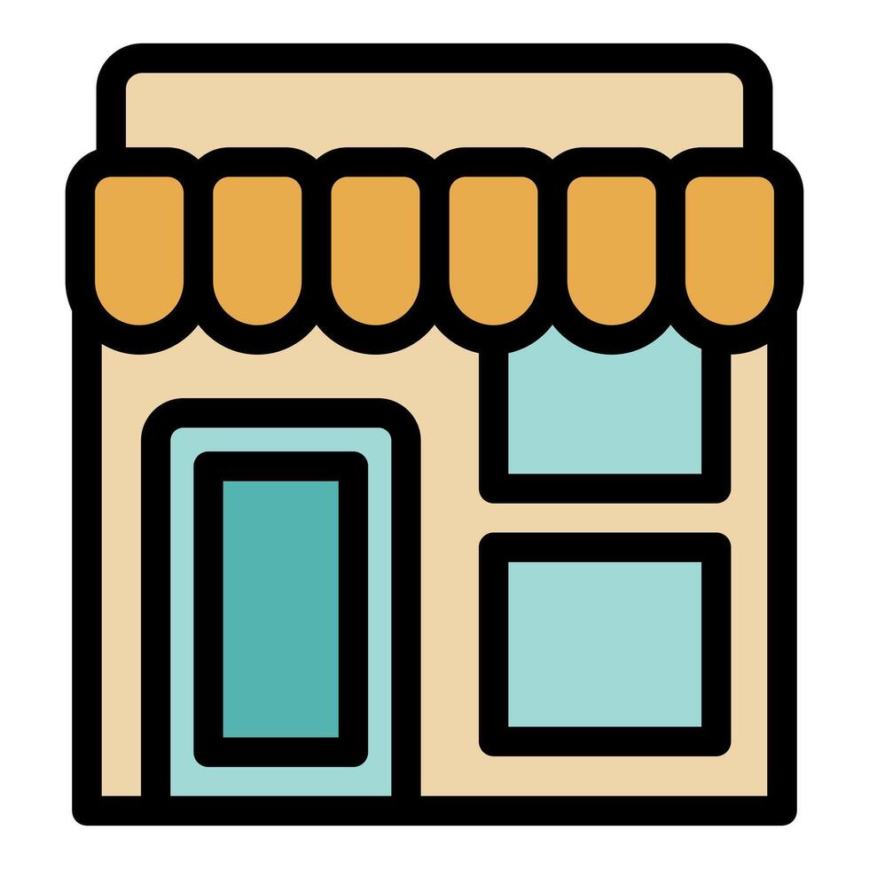 Small business storefront building facade with awning icon vector