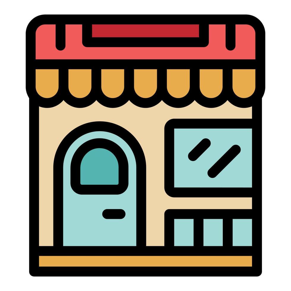 Small business storefront facade with awning and doorway icon vector