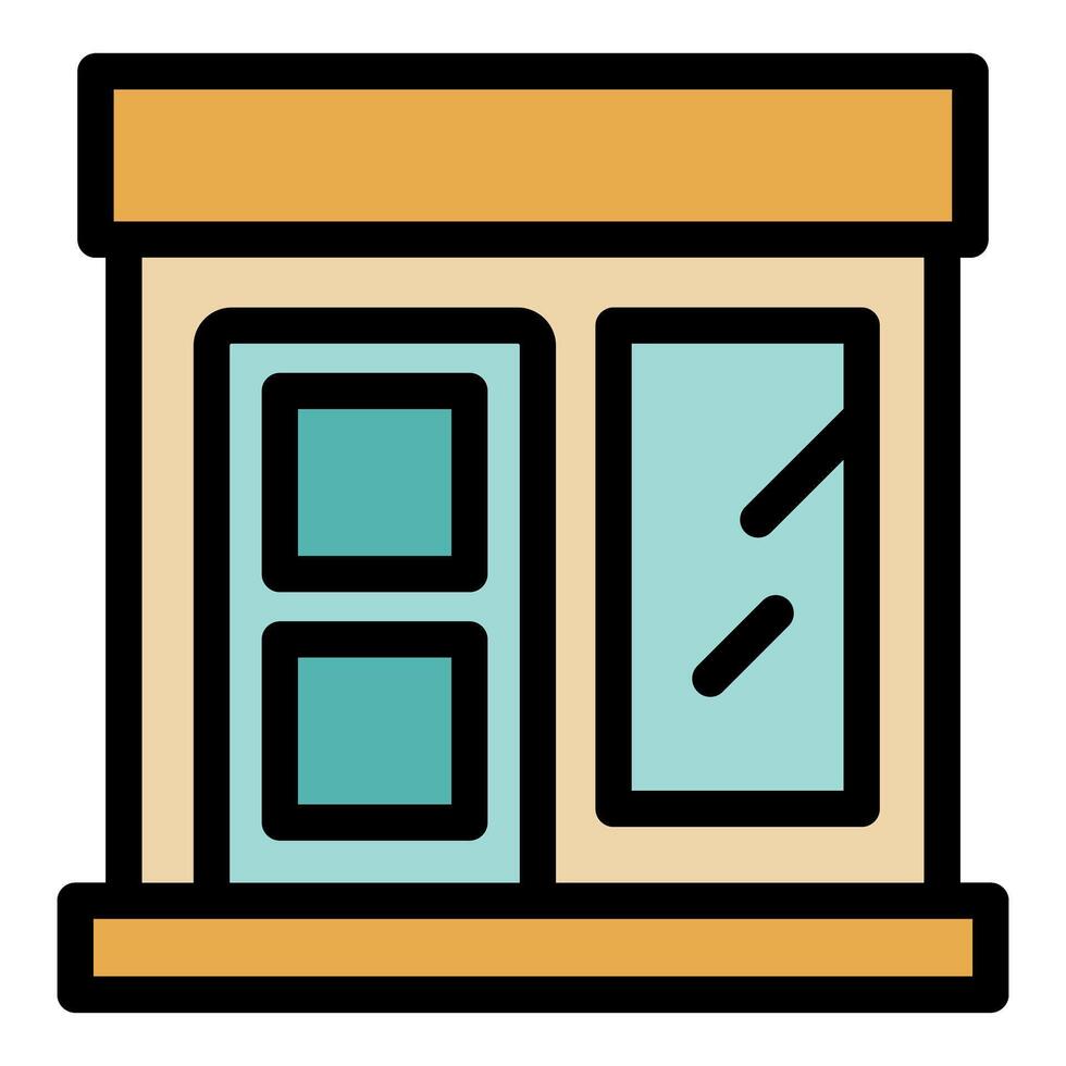 Small shop store building facade icon showing closed doors with windows vector