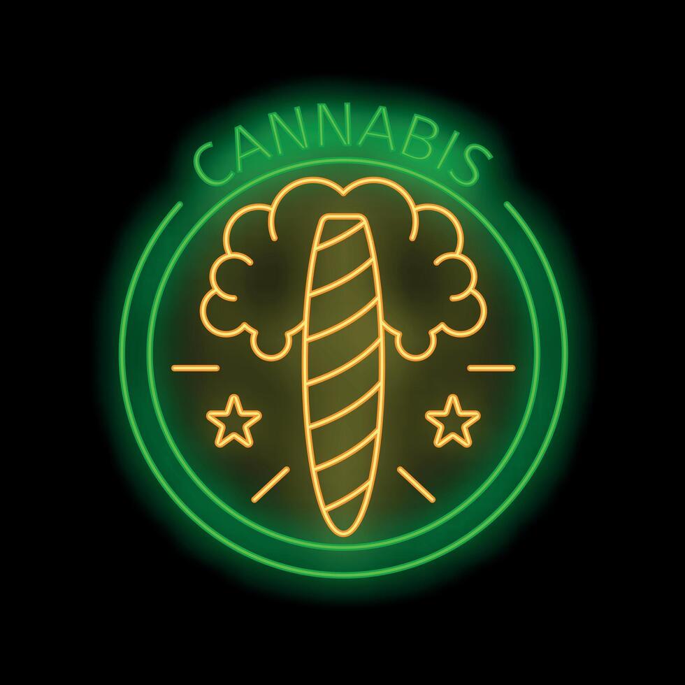 Neon cannabis logo featuring brain and joint symbol vector