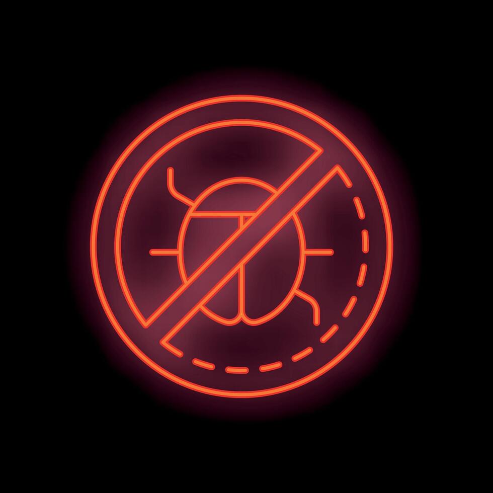 Red neon sign showing anti malware symbol on black background vector