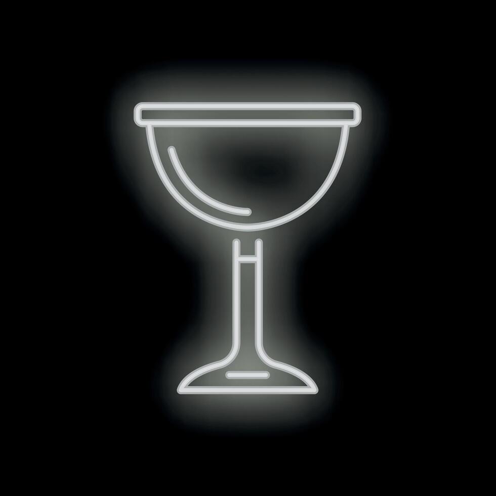 Glowing neon sign depicting a cocktail glass on black background vector